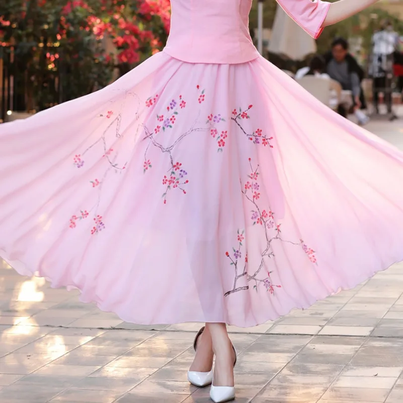 

China Of Rhyme Nation Wind Hand Chiffon Will Pendulum Half-body Longuette Posimi Second Sandy Beach Skirt Fairy Skirt 128