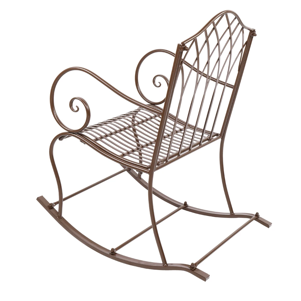 Chaise à bascule d'extérieur rétro en fer forgé américain, banc de jardin, chaise de parc, décoration de loisirs, marron foncé