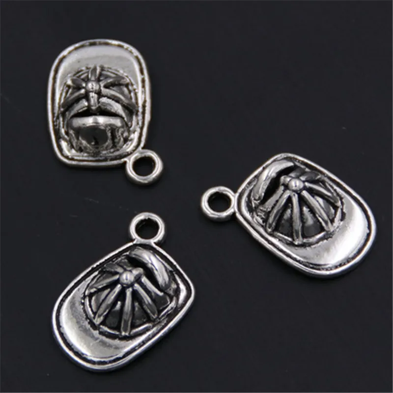 15pcs Silver Color Alloy Metal Fireman Hat Cap Charms Fire Flame Pendants For Men' s Gift DIY Jewelry Making Accessorie