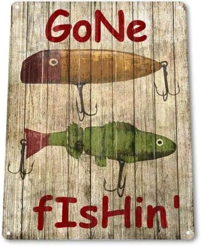 

Tin speaking Fashionable Gone Fishing Fishing Boat Bait Lures Rustic Fish Decor Retro Decorative Metal Tin Sign Iron Painting