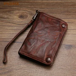 Fashion retro genuine leather men's women's small wallet casual simple natural first layer cowhide ID card holder clutch purse