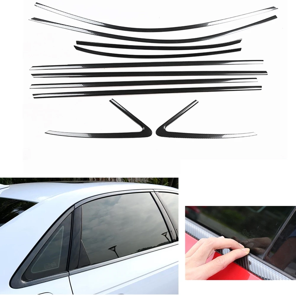 10pcs For Audi A3 S3 Sedan 2015-2020 4 Door Exterior Window Trim Weatherstrip Decorative Waterproof Seal Strip Cover Shades Kit