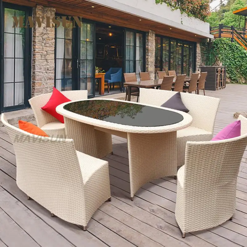 Wicker Leisure Garden Courtyard Combination Round Bar Table And Four Chairs Outdoor Terrace Patio Furniture