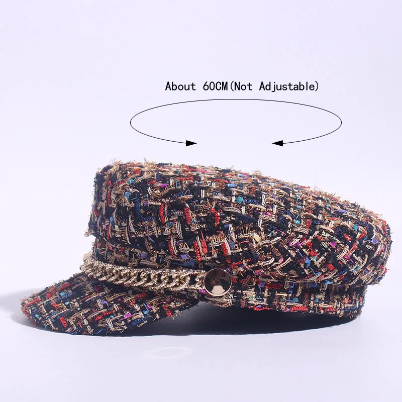 Spring Military Hats Small Grid Vintage Sailor Hats For Women Thread Tweed Yacht Captain Hat Small Sweet Wind Newsboy Cap