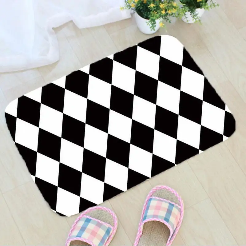 Black and White Geometric Printing Door Mat Flannel Fabric Floor Mat Home Decoration Non-slip Doormat vloermat mata do drzwi