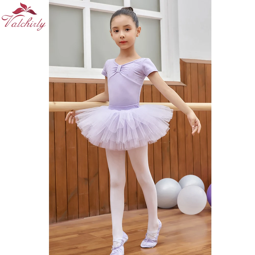 Girls Short Sleeves Ballet Letard Dance Dress Kids Ballerina Tutu Bodysuit Dance Clothing for Children