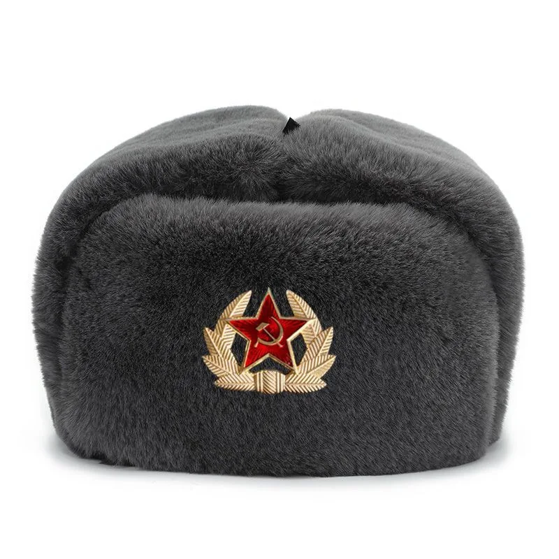 CAMOLAND High Quality Warm Faux Fur Bomber Hats Women Men Soviet Badge Russia Ushanka Pilot Hat Windproof Earflap Cap Skiing Cap