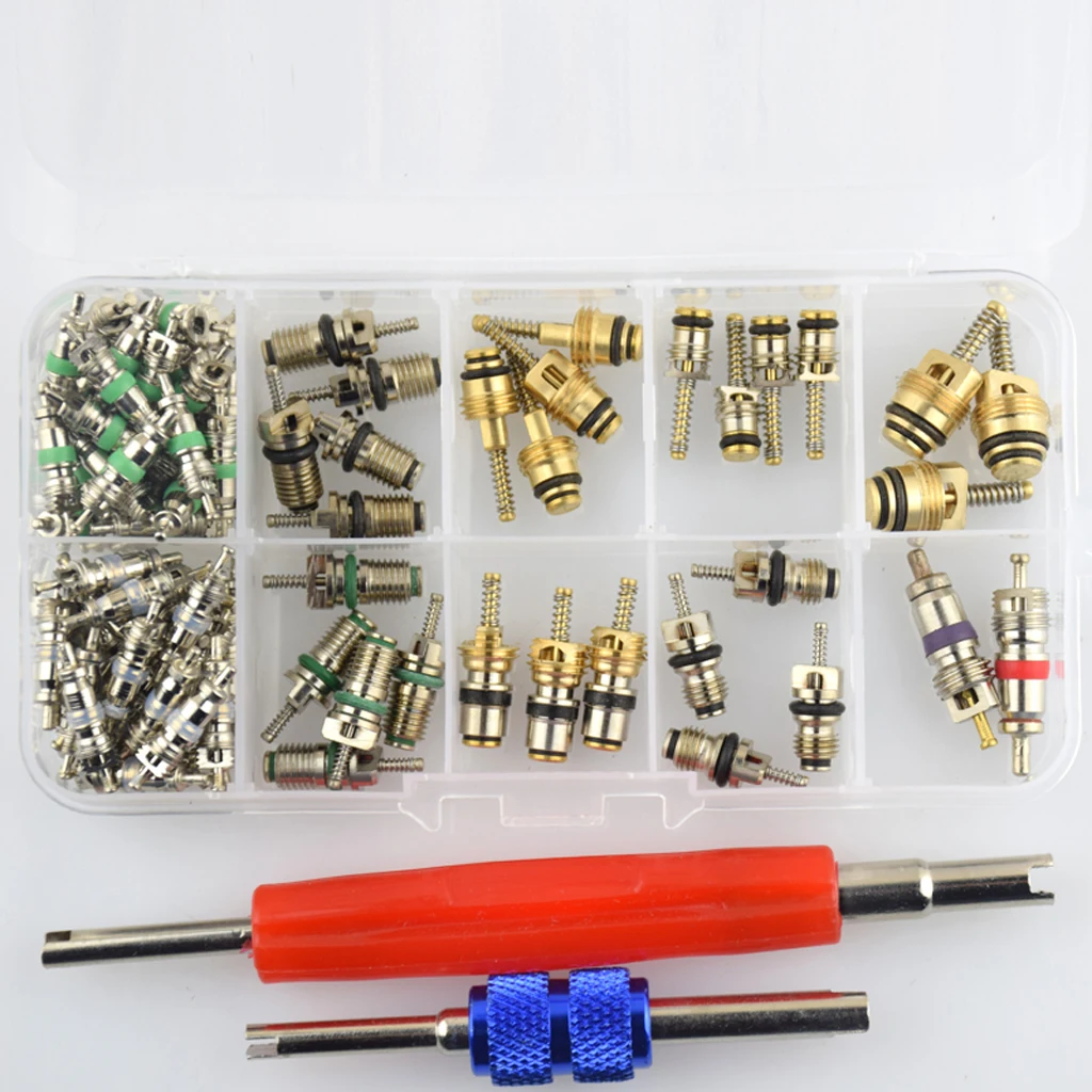 102 Pieces Assortment A/C Shrader Valve Core Tool Air Conditioning Valve Cap Removal Repair Tool R134 R12 Valves HV  kit