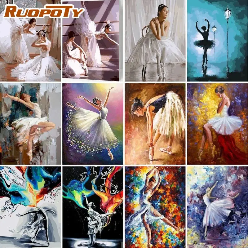 RUOPOTY Frame Painting By Numbers Paint Ballet Dancer DIY Canvas Picture Hand Painted Oil Painting Music Girl Home Decoration