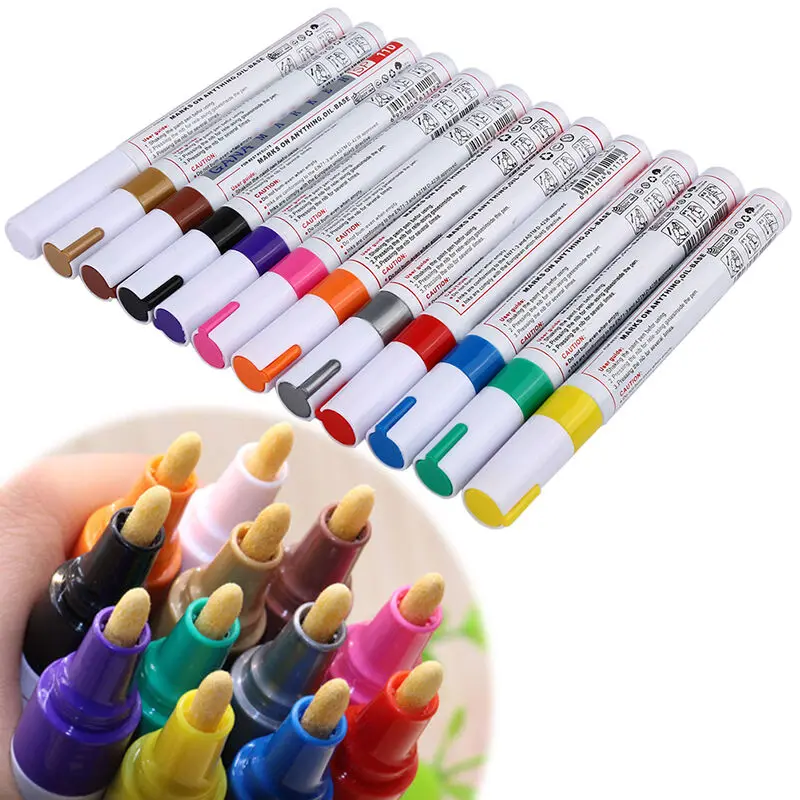 Oily Marker Pen Waterproof 12 Colors Car Tyre Tire Tread CD Metal Acrylic Permanent Paint Marker Sewing Supplies