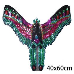 New Big Owl Bird Bikers Colorful Eagle Paillette Patches Sew on Birds Appliques 3D Diy Sequins Sticker on Clothes Coat Decor