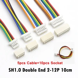 5 sets JST SH 1.0mm Wire Cable Connector Double End SMD Horizontal Socket 28AWG 100mm 2P 3P 4P 5P 6P 7P 8P 9P 10P 11P 12 Pin