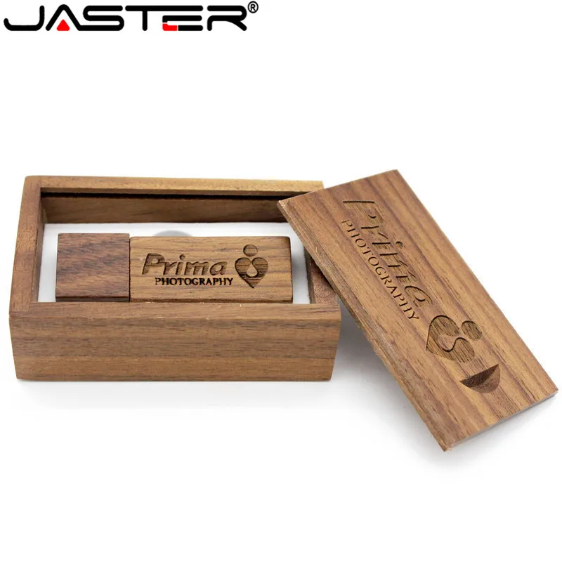 JASTER USB2.0 Wooden bamboo with BOX usb flash drive personal present Memory stick pen drive 4GB 16GB 32GB 64GB free custom logo