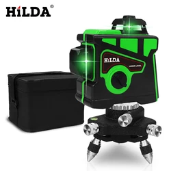 HILDA Laser Level 12 Lines 3D Level Self-Leveling 360 Horizontal And Vertical Cross Super Powerful Green Laser Level