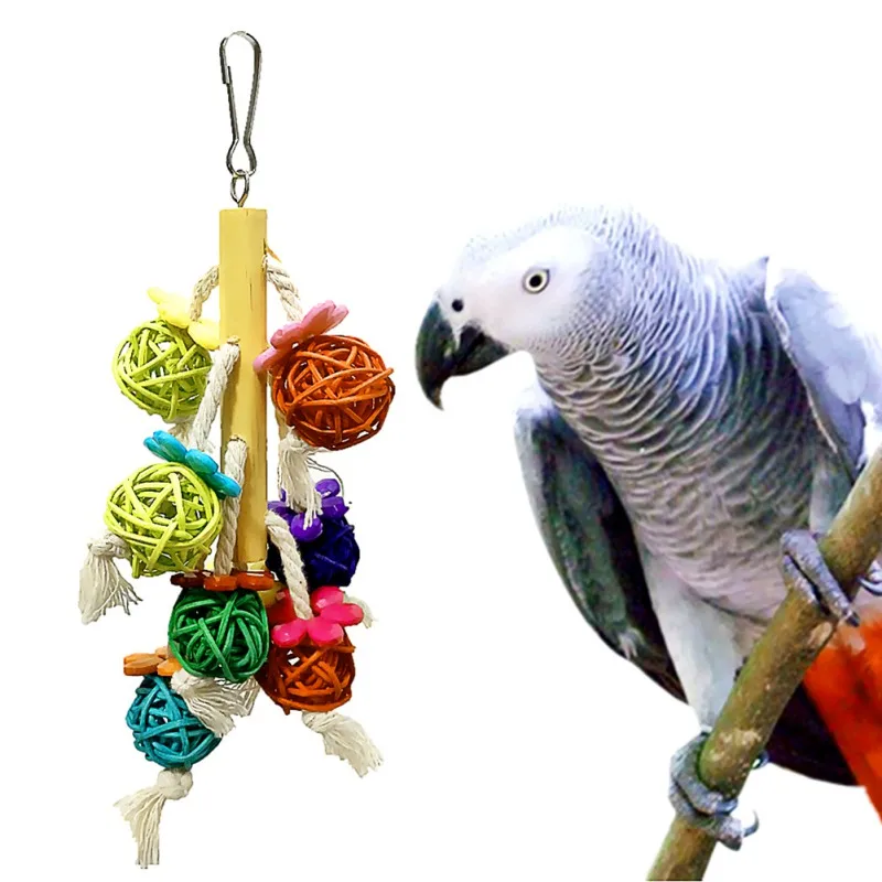 Parrots Toys And Bird Accessories Pet Swing Pet Bird Colorful Rattan Ball String Toys Parrots Hanging Chewing Climbing Toys