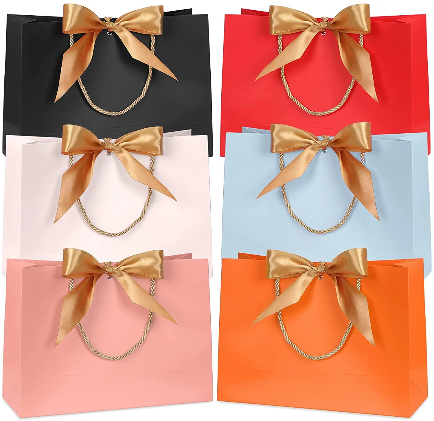 10pcs Paper Bag for Gift with Ribbon, Shopping Package, Clothing Store Craft Paper Bag, Printing Fee is not Included