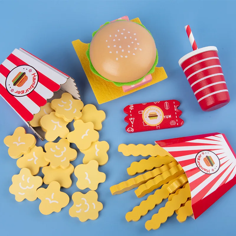 Fast Food Set Hamburger in legno Mini casa delle bambole giocattoli alimentari simulazione educativa cucina casa patatine fritte Kit combinato Humburger