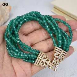 GuaiGuai Jewelry 8'' 7 Strands Green Agates Bracelet Cz Clasp For Women