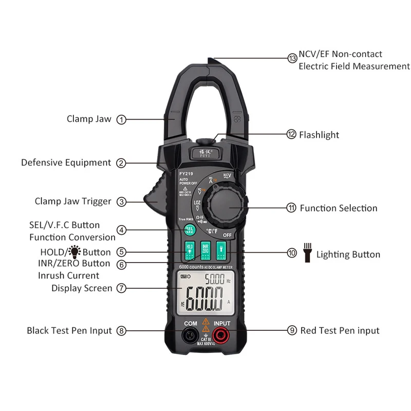 Digital Current Clamp Meters AC DC Pliers Ammeter Clamp Meter Multimeter True RMS Auto Range VFC Capacitance NVC Universal 50%