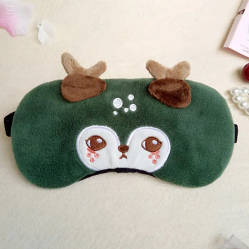 Cute Deer Sleeping Eye Mask Cover Black Christmas Elk Eyepatch Portable Short Plush Blindfold Aid Eye Cover No Ice Bag