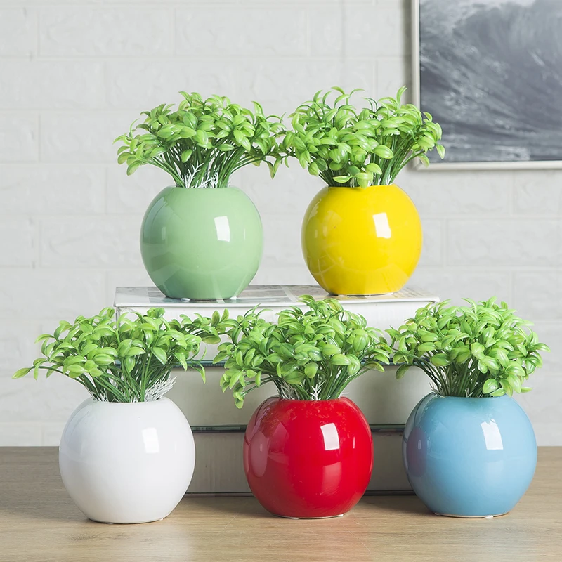 

Simple Round Ceramic Vase+Simulation Bean Home Room Table Ornaments Decoration Store Fake Flower Arrangement Accessories Crafts