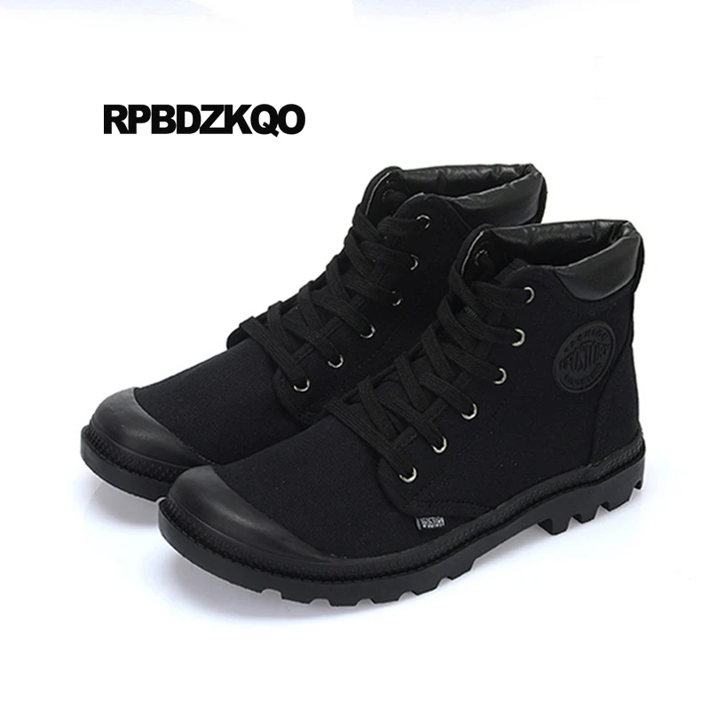 Outdoor Tactical Combat Booties Plus Size Casual Denim Boots Rubber Sole High Top Canvas Shoes Men High Top Green Sneakers