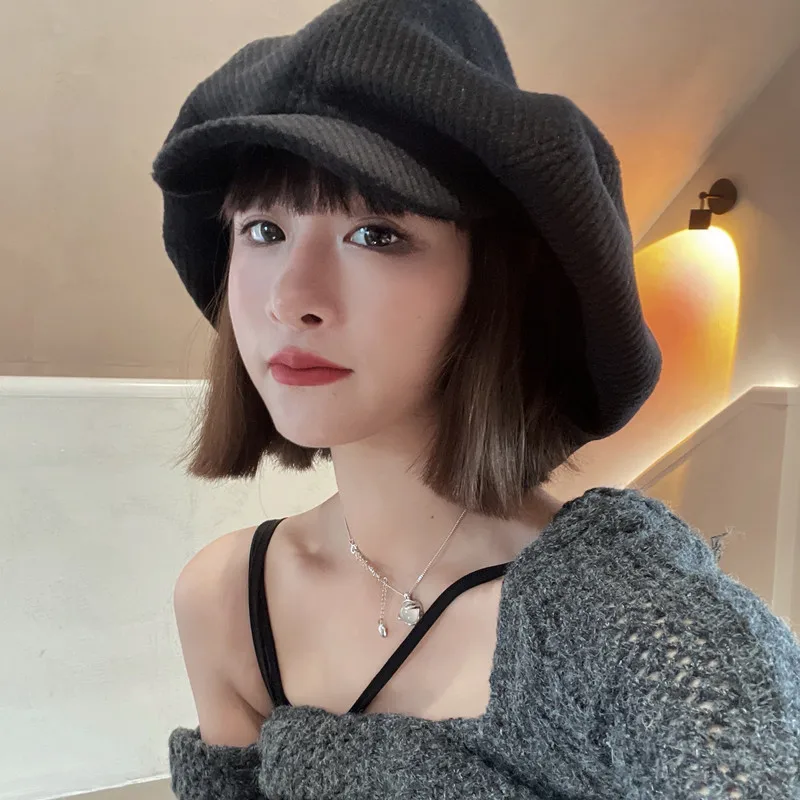 Corduroy Oversized Japanese Female Spring and Autumn Octagonal Hat Fashion Painter Newsboy Hat Painter Cloud-shaped Beret Gorros