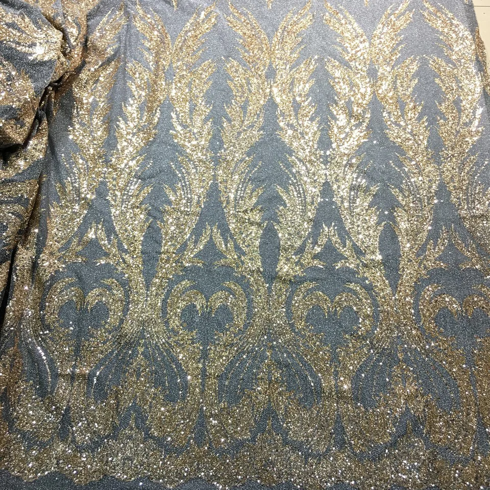 

Silver and Gold Colors African French Lace Fabric High Quality African Tulle Lace Fabric with Glued Glitter Sequins M3543