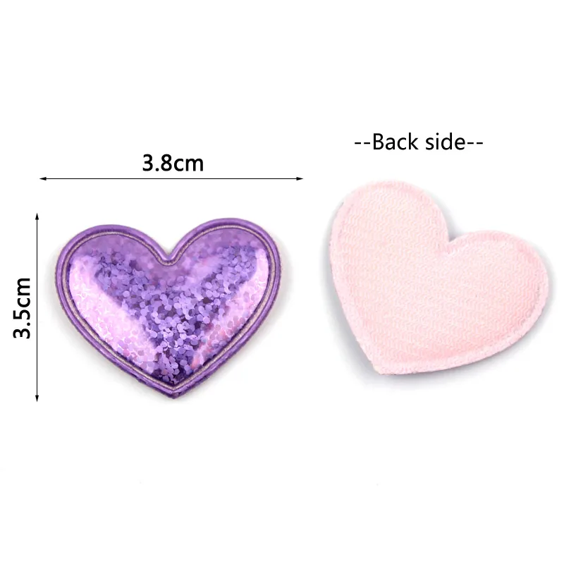 48Pcs 3.5*3.8cm Shiny PU Leather Heart Padded Appliques For Headwear Hair Clips Stick-on Accessories Baking Decoration Wholesale