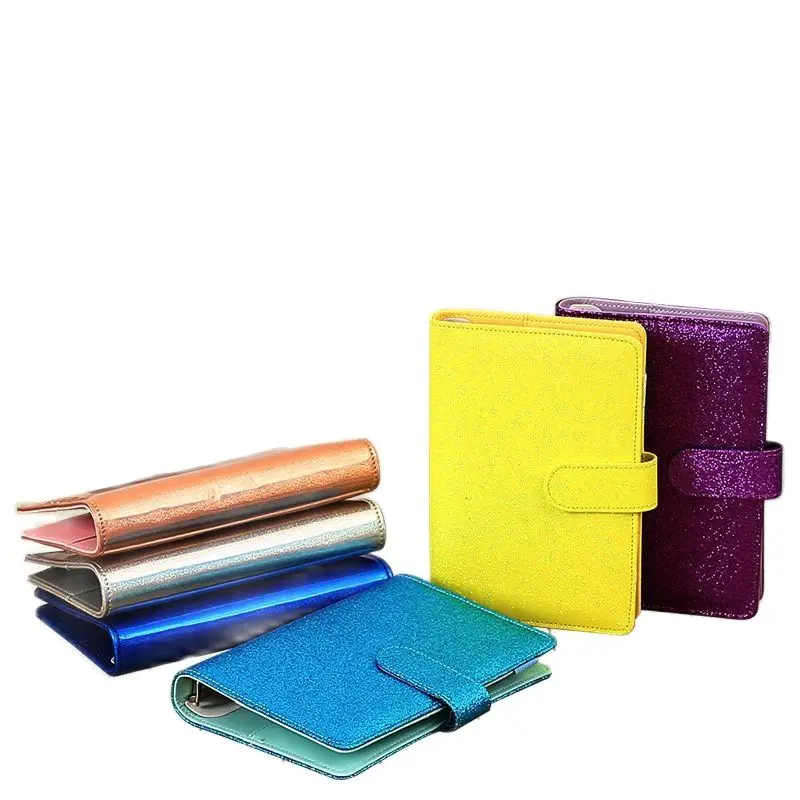 A6/A5 Macaroon Laser Glitter Color PU Leather DIY Binder Notebook Cover Diary Agenda Planner Paper Cover School Stationery