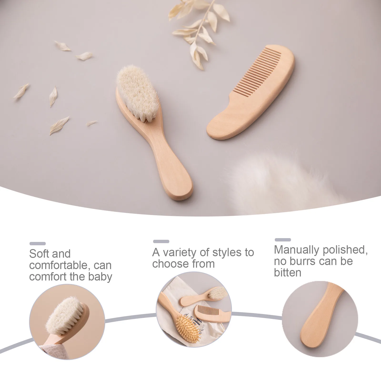 Baby Care Pure Natural Wool Baby BPA Free Wooden Brush Comb Brush Baby Hairbrush Newborn Hair Brush Infant Comb Head Massager