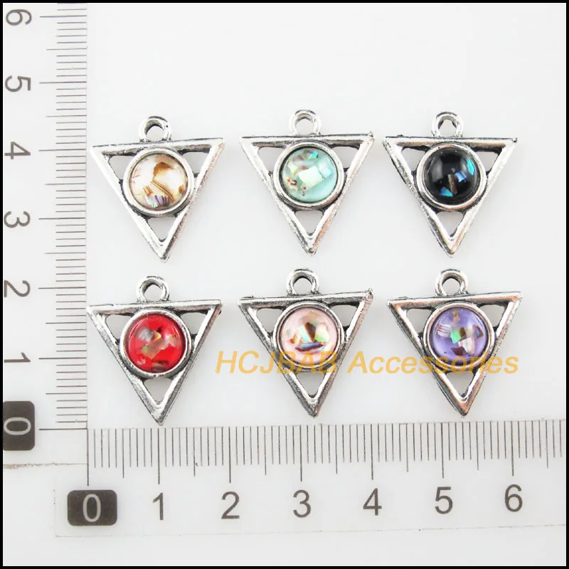 12 New Shivering Resin Pendants Triangle Mixed Charms Tibetan Silver 19.5x21mm