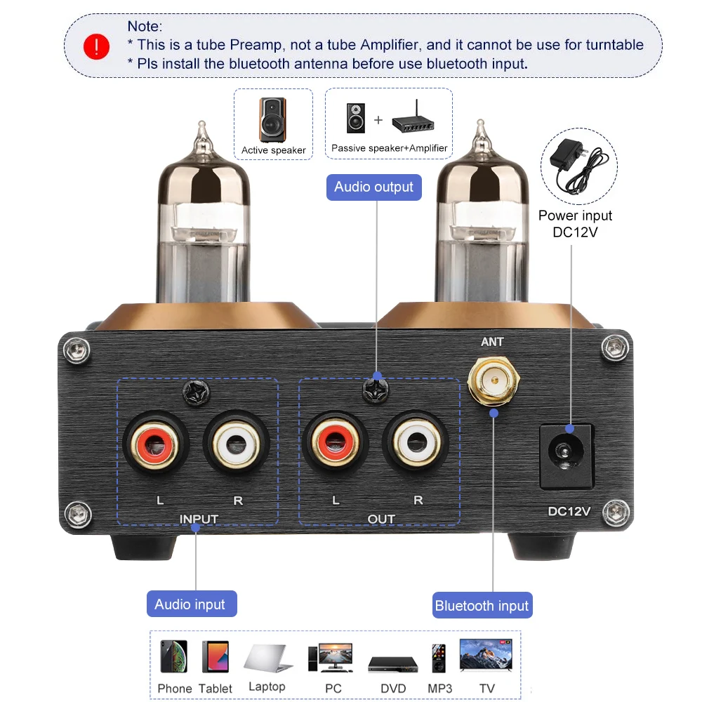 AIYIMA Stereo Buffer 6J5 (Upgrade 6J1) Bluetooth 4.2 5.0 Tube Preamplifier HiFi Amplifier Preamp With Treble Bass Tone Ajustment