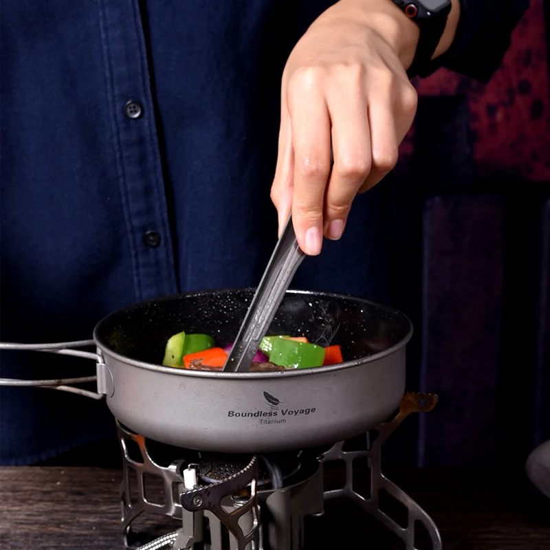 Boundless Voyage Titanium Non-stick Frying Pan with Folding Handle Camping Picnic Skillet Griddle Tableware Plate Dish Bowl