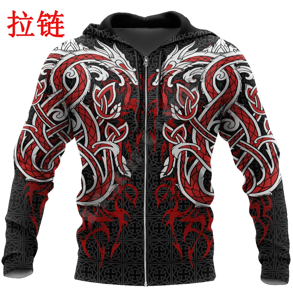 Sudadera pesca dragón 3D con cremallera – Unisex otoño invierno