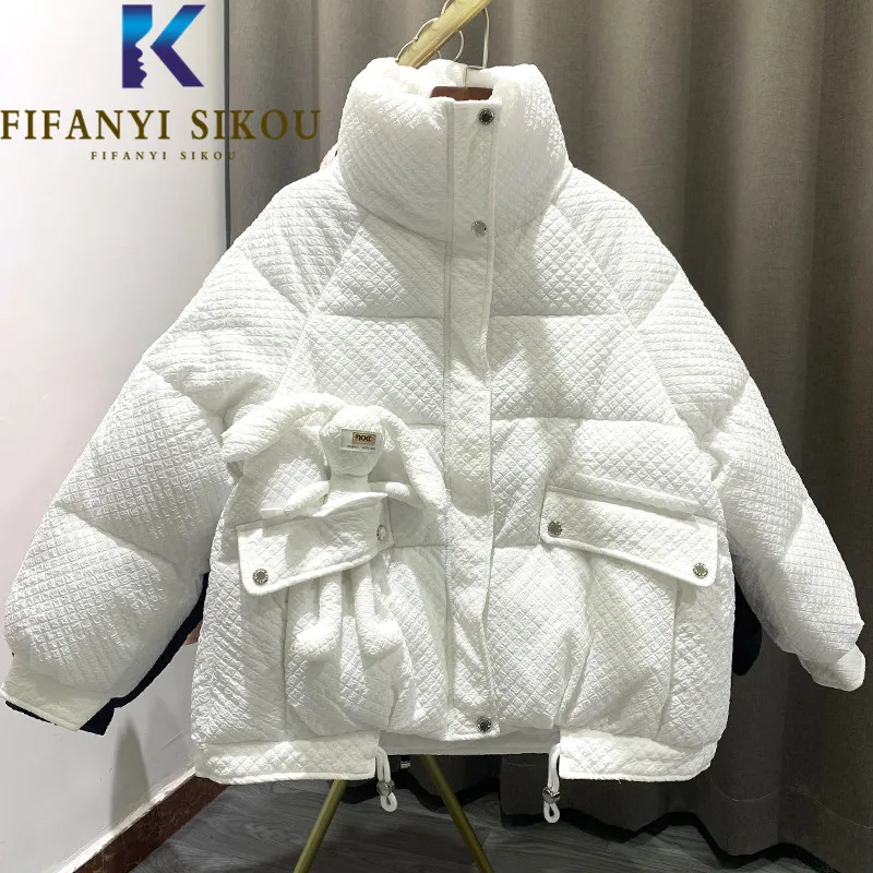 Short Parka Women High Quality Winter Jacket Rabbit Doll Decorate Fashion Down Jackets Thick Warm Loose Casual Cotton Coat