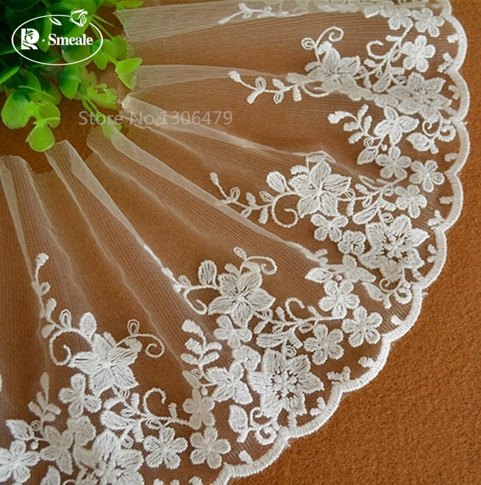 5yards/ Lot Width14.5cm Off White Cotton Embroidered Lace Fabric , DIY Handmade Lace Materials, Clothing Accessories Lace RS76