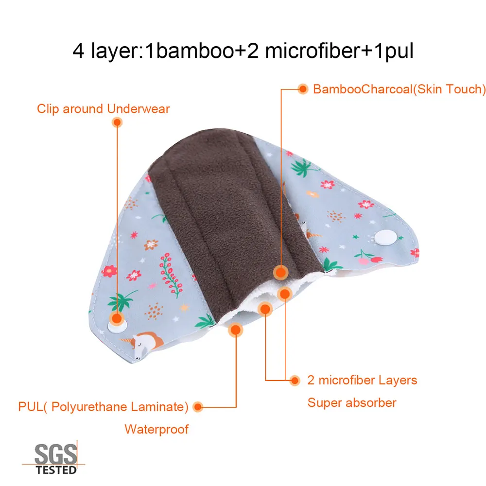 Sanitary Pads Organic Bamboo Charcoal Washable Menstrual Panty Liner Leakproof Cloth Towel Reusable Period Feminine Hygiene Pads