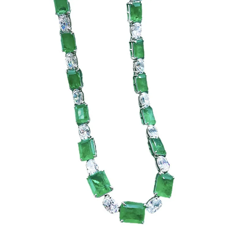 Vintage Emerald Diamond Necklace 100% Real 925 Sterling Silver chorker Pendant Necklaces for Women Bridal Party Wedding jewelry