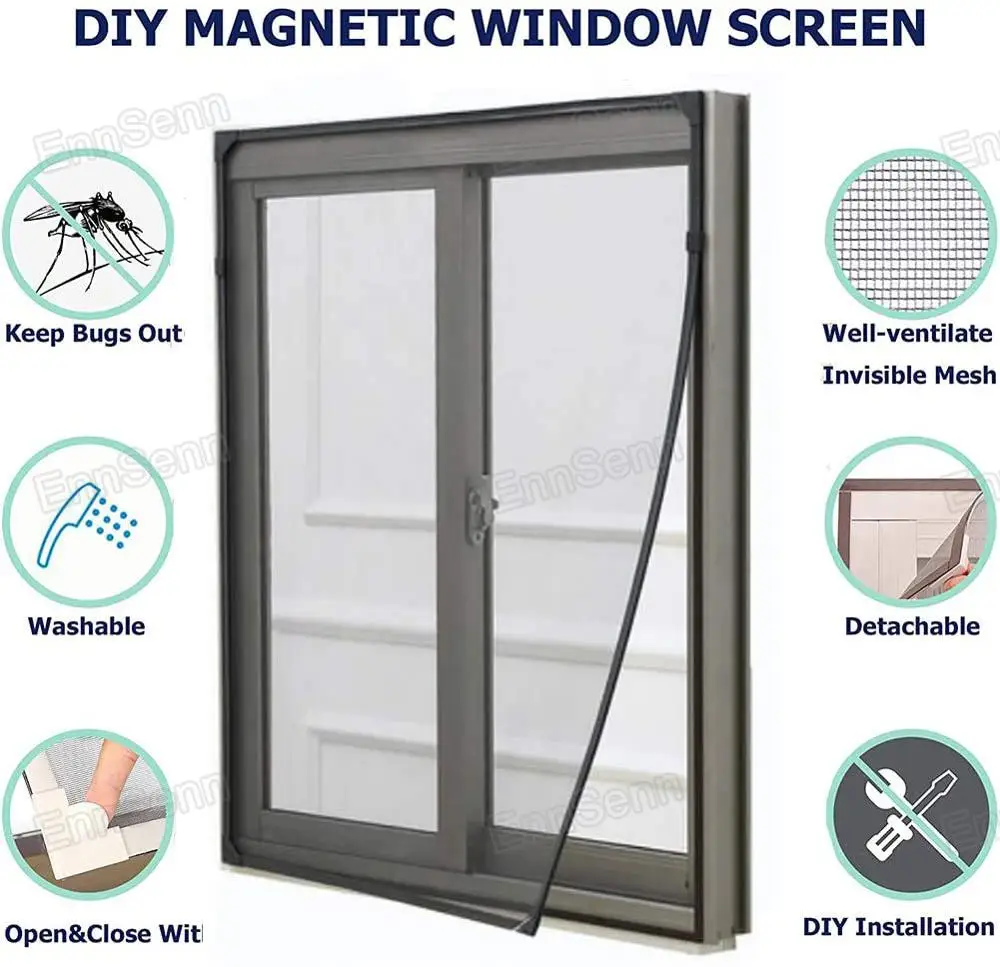 140 cm Width, Adjustable Magnetic Window Screen for Window, anti mosquito net Mesh with Full Frame with Easy DIY Installati