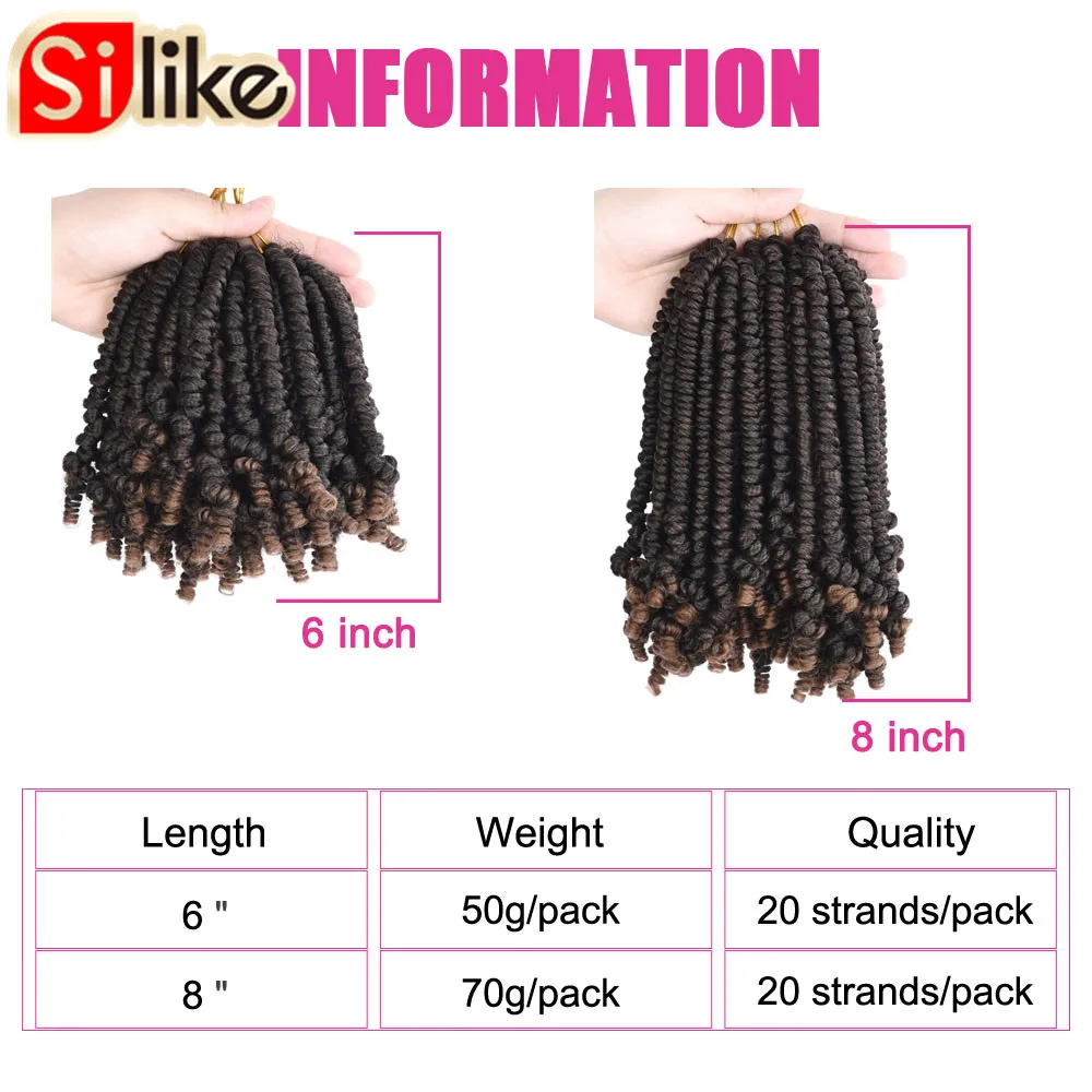 Silike Spring Twist 8 pollici estensioni dei capelli intrecciate all'uncinetto sintetiche 6 pollici treccia all'uncinetto capelli sfusi per donne nere