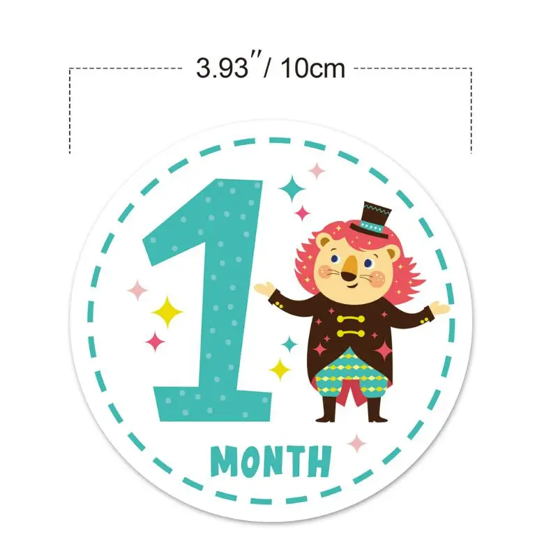 12Pcs Animal Month Sticker Baby Photography Commemorative Card Number Milestone Memorial Sticker Newborn Baby Photo Props