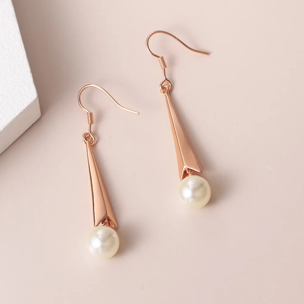 ZHOUYANG Imitation Pearls Earrings For Women Aesthetic Cute Rose Gold Color Piercing Earing Wedding Bride Wholesale Jewelry E188