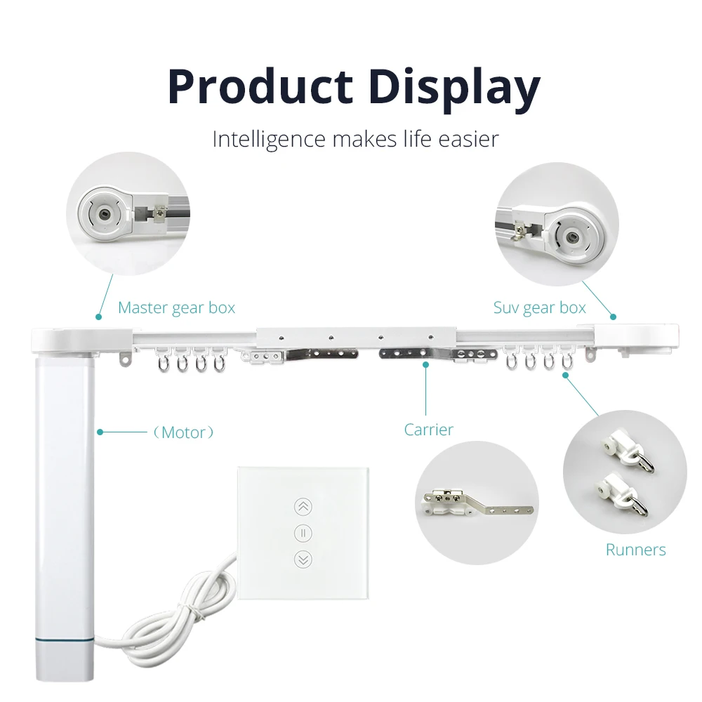 Zigbee Smart Curtains With Curtain Track Wall Switch Motorized Curtains Rod SmarThings Control Smart House