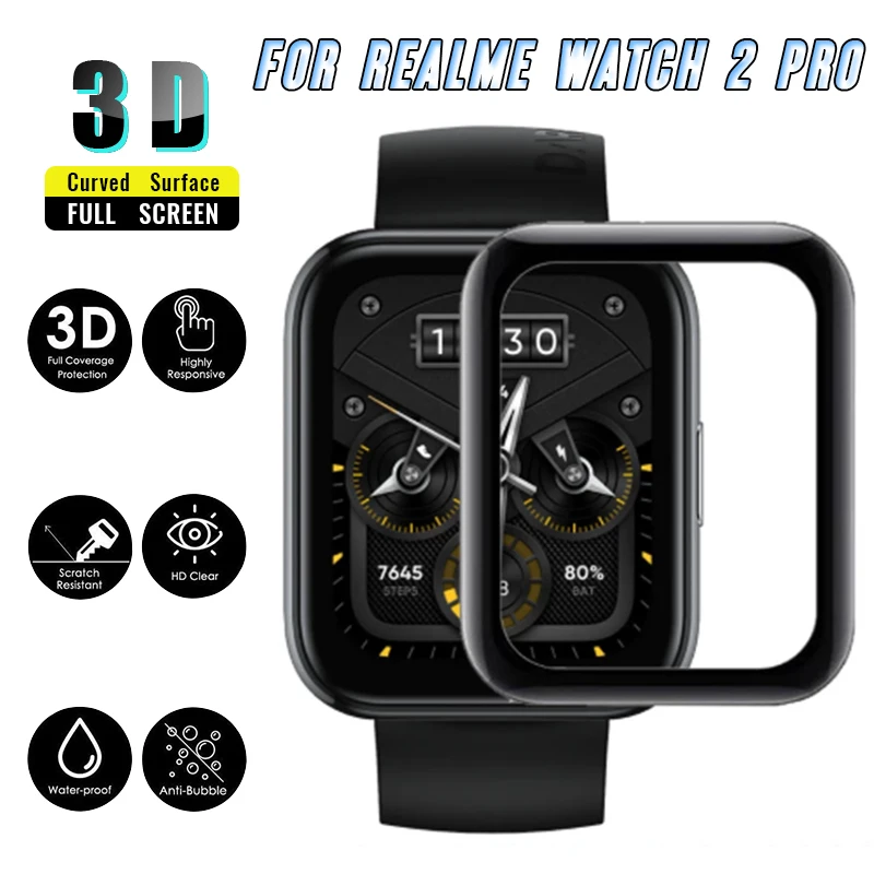 Screen Protector For Realme Watch 2 Pro & 2 Smartwatch Scratch Resistant 3D-Curved Soft Edge Full Coverage Clear Protective Film