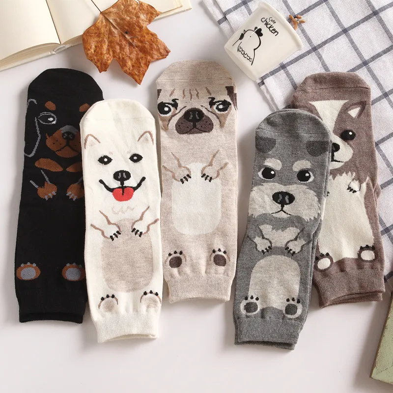 5 Pairs Crew Socks Unisex Pet Short Puppy Doberman Corgi Dachshund Sausage Dog Pug Doge Papillon Collie Husky Schnauzer