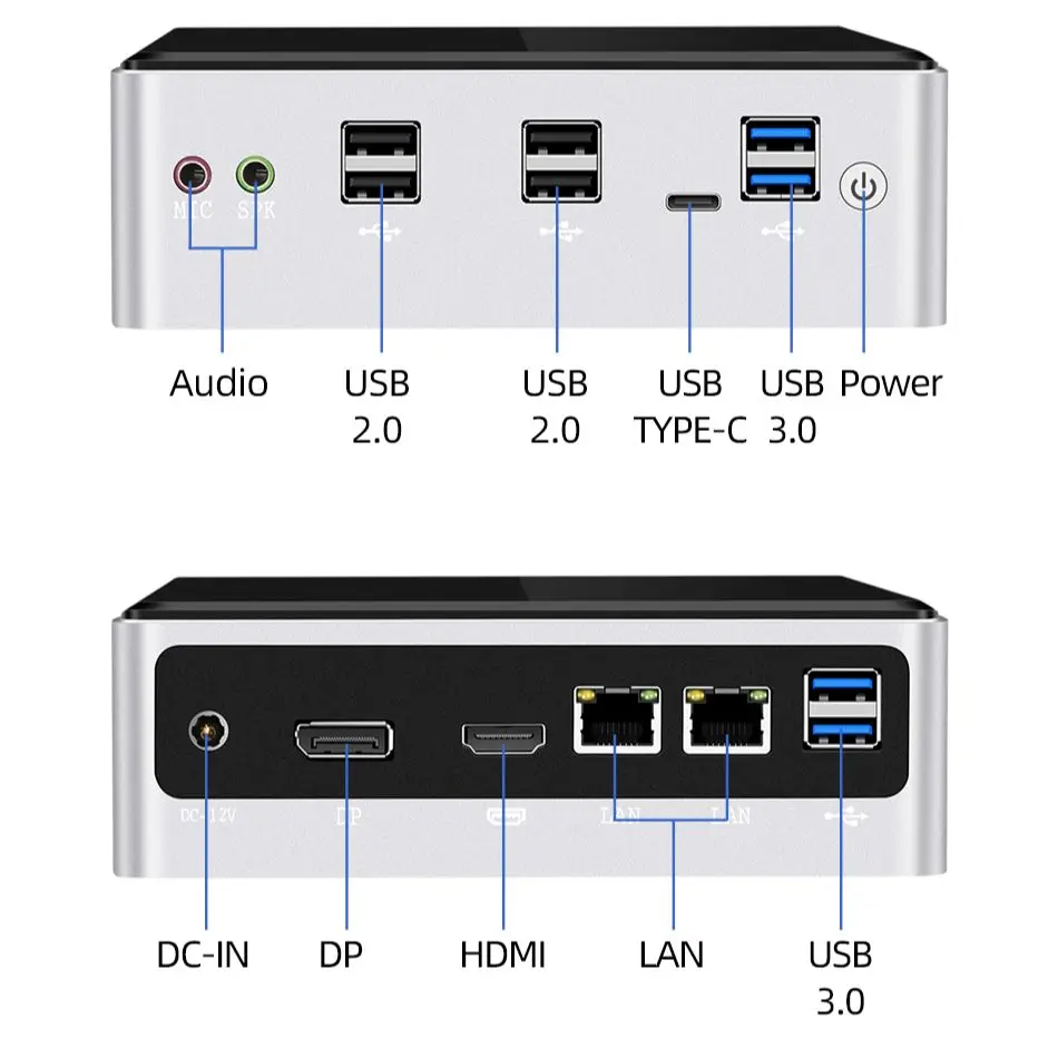 Mini PC Intel Core i7 10510U DDR4 RAM M.2 SSD NVMe WiFi 4K UHD HDMI DP 8 * USB tipo C 2x Gigabit Ethernet Windows 10 Linux