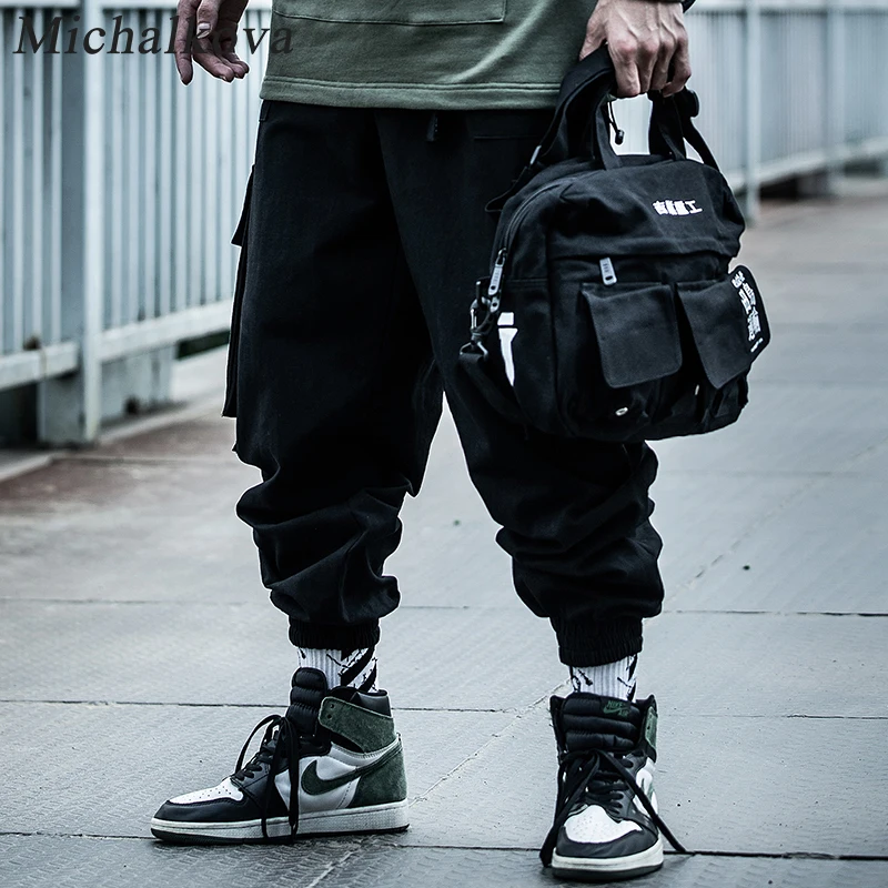 Michalkova Mens Dark 2022SS Paratrooper กางเกงหลายฟังก์ชั่นกระเป๋าขนาดใหญ่ Streetwear กางเกง Casual Overalls กางเกงขายาว Cargo