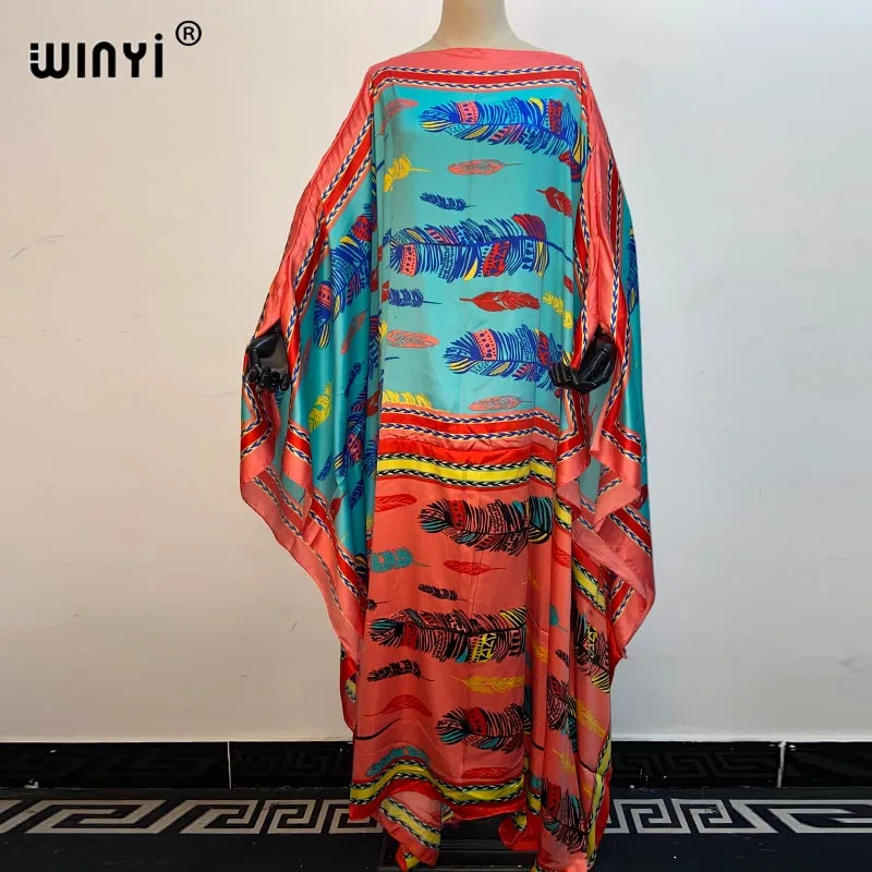 

WINYI 2022 Autumn Winter Runway Vintage BOHEMIA Dress Women's Fashion Batwing Sleeve Flower Print Loose party Maxi Dresses