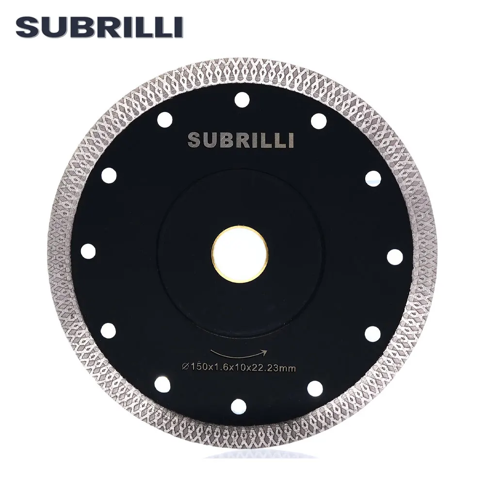 SUBRILLI-hoja de sierra de diamante profesional, hoja de sierra de malla Turbo de 150mm de diámetro, Granito de porcelana, azulejo duro de 6 pulgadas